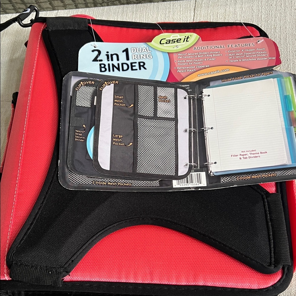 Case it School supplies Red and Black 2-in-1 Dual Ring Binder